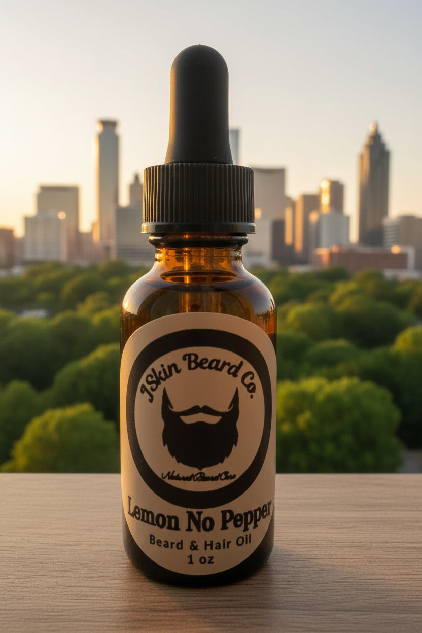 Bottle of 'Lemon No Pepper' beard and hair oil from Jskin Beard Co.